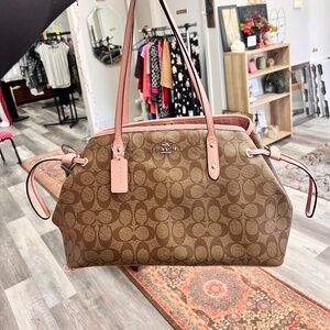 Coach Pink and Tan Monogram Shoulder Bag